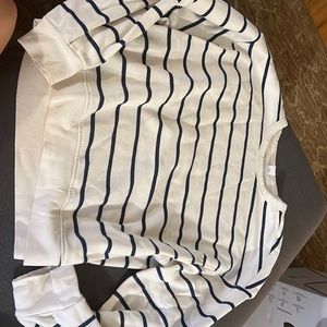 Navy and white striped sweatshirt, very cozy!